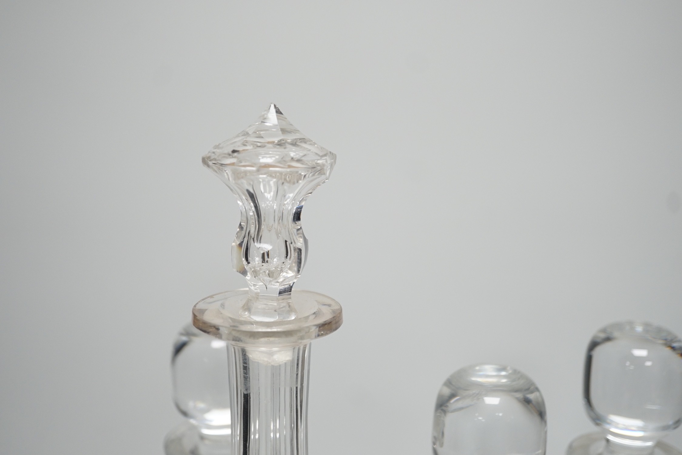 Five 20th century glass decanters, tallest 35cm